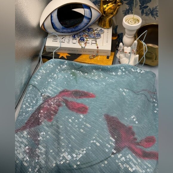 🆕 RAT & BOA 🧿 NWOT Marisol Blue Floral Printed Sequin Shimmer Maxi Dress Sz L - Picture 13 of 15